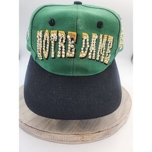 VTG Ladies Top If The World Notre Dame Sequin Blingy Cap‎ Green Irish Adjustable